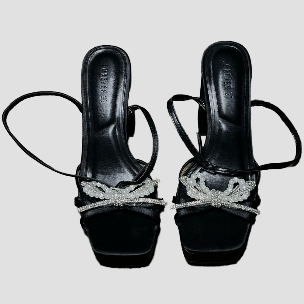 Forever 21 Black Heels w/ Silver Embellishments, Minimal Wear